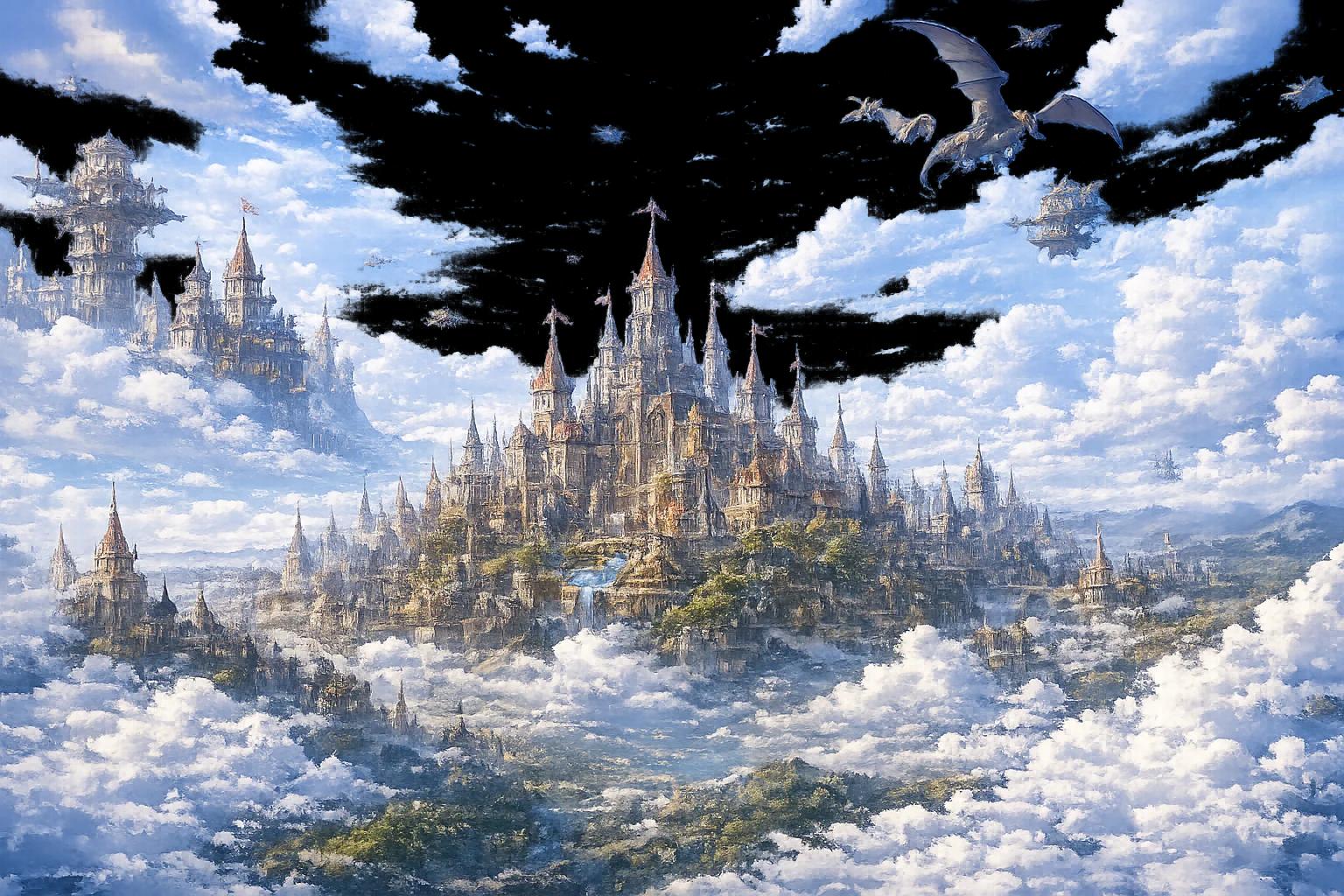 Langit Saint Haven dengan naga terbang